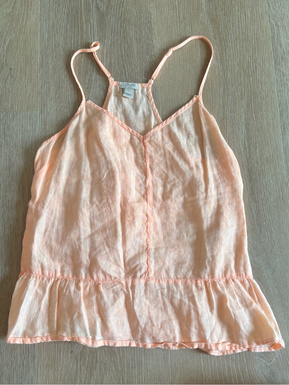 J. Crew 100% linen Peach Ruffle-Hem Tank Top